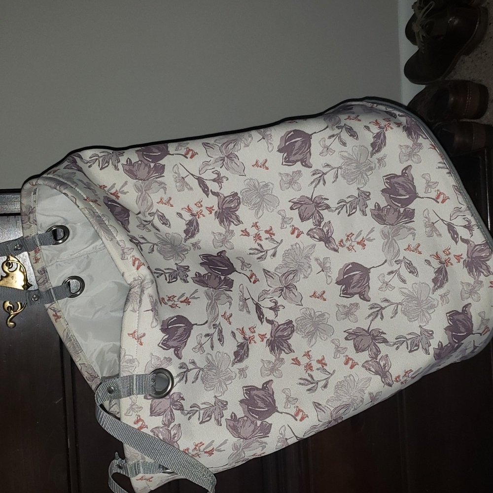 Hamper Laundry Bag Cloth with Handles, Purple Floral print, collapses .